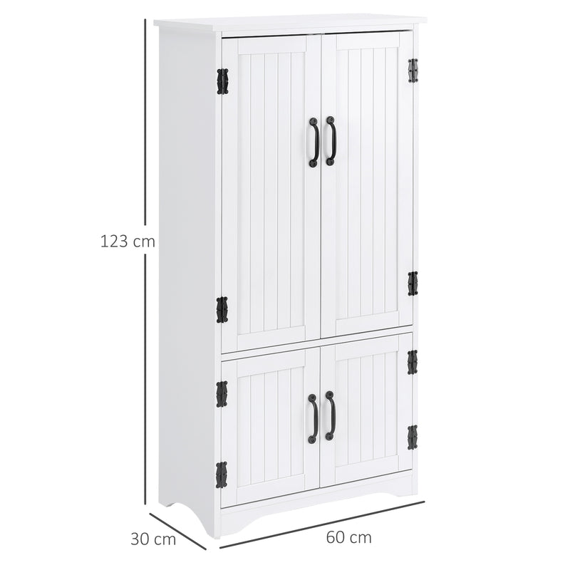 Armário de Cozinha Armário de Cozinha Alto Móvel Auxiliar com 4 Portas e Prateleiras Ajustáveis para Sala de Estar 60x30x123 cm Branco