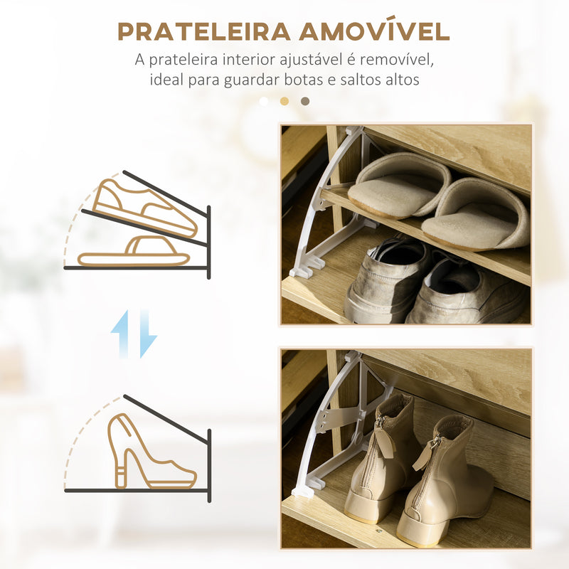 Sapateira Móvel para Sapatos Estreito com 2 Compartimentos e 2 Gavetas para 12 Pares de Sapatos para Sala de Estar Entrada Corredor 80x30x91,5 cm Carvalho