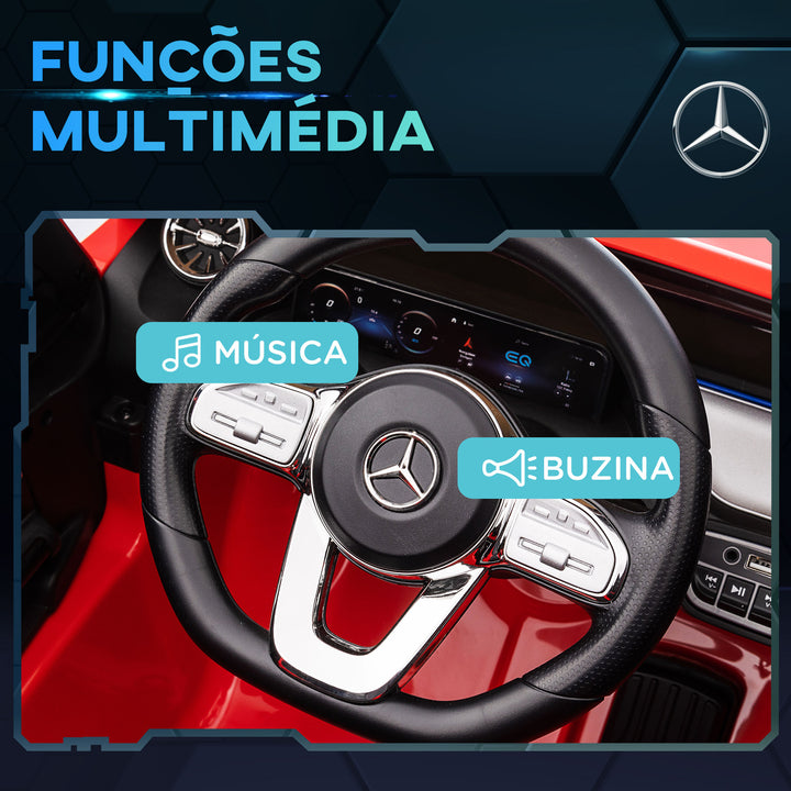Carro Elétrico para Crianças Mercedes-Benz EQA Carro a Bateria 12V com Controlo Remoto Música Buzina Velocidade 3-8 km/h para Crianças 3-8 Anos 111,5x69x52,5 cm Vermelho