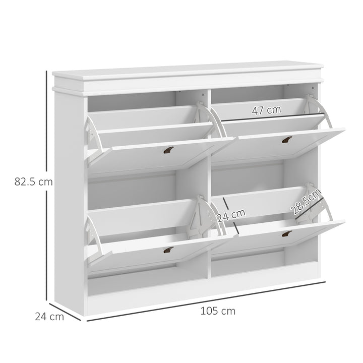 Móvel Sapateira Branco Sapateira Estreita com 4 Portas e Prateleira Ajustável para 20 Pares de Sapatos Anti Tombo para Entrada Corredor 150x24x82,5 cm Branco