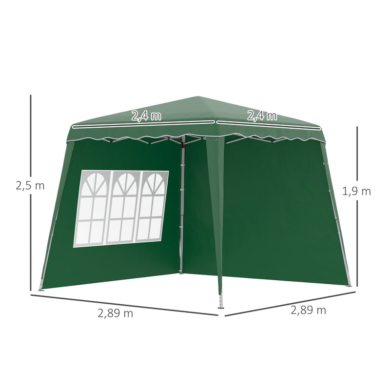 Tenda Dobrável com 2 Paredes Laterais 2,4x2,4 m Tenda de Jardim com Altura Ajustável Proteção UV50+ e Bolsa de Transporte para Exteriores Pátio Verde