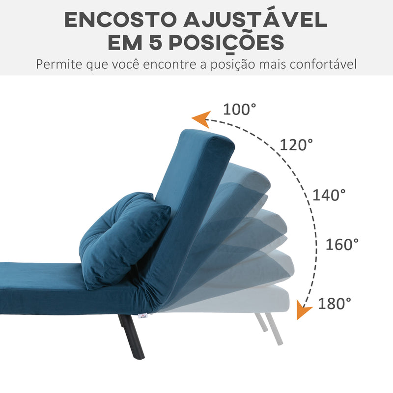 Poltrona Convertível em Cama Dobrável Poltrona 3 em 1 Convertível em Cama com Encosto Ajustável em 5 Níveis e Almofada Acolchoada para Escritório Sala de Estar Carga 120 kg 63x73x81 cm Azul