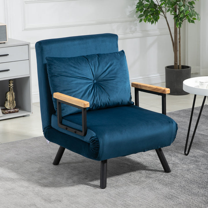 Poltrona Convertível em Cama Dobrável Poltrona 3 em 1 Convertível em Cama com Encosto Ajustável em 5 Níveis e Almofada Acolchoada para Escritório Sala de Estar Carga 120 kg 63x73x81 cm Azul