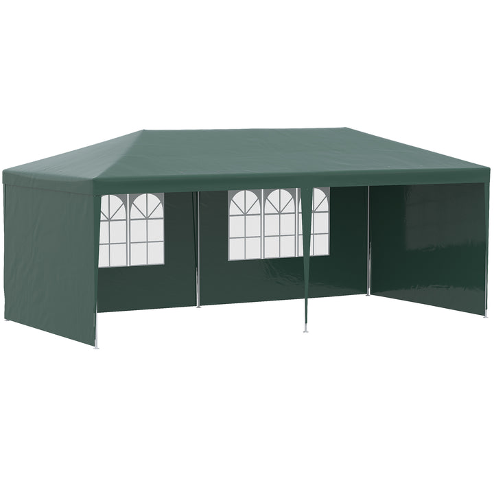 Tenda para Festas 585x295x255 cm com 4 Paredes Laterais e 2 Janelas Pérgola de Exterior com Estrutura de Aço para Festas Eventos Casamentos Verde
