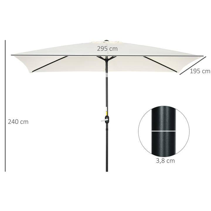 Chapéu de Sol de Alumínio 195x295x240 cm Chapéu de Sol Retangular de Jardim Inclinável com Manivela e Mastro Desmontável para Terraço Piscina Pátio Exterior Creme