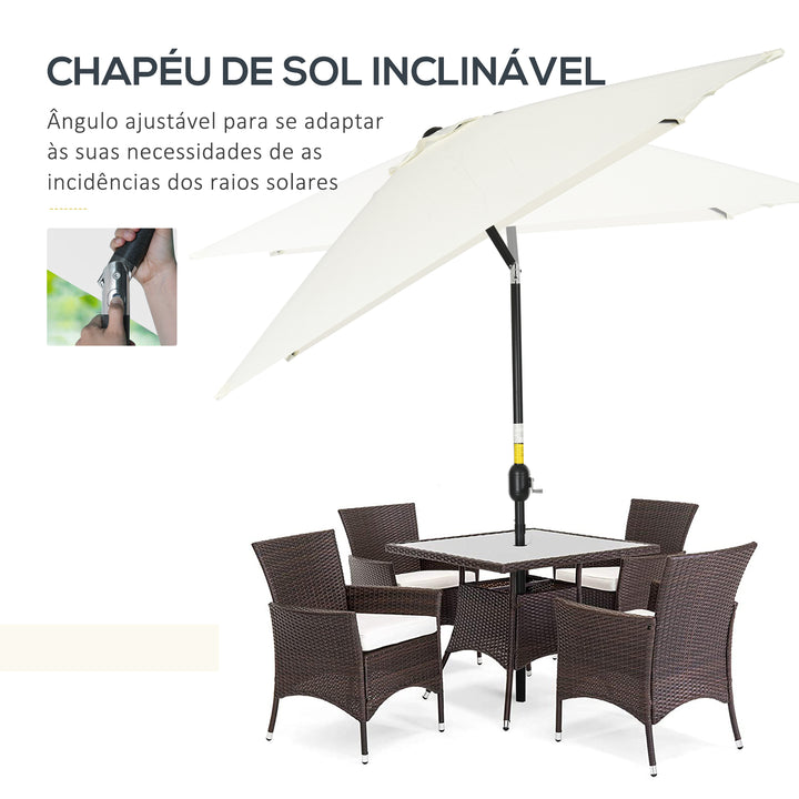 Chapéu de Sol de Alumínio 195x295x240 cm Chapéu de Sol Retangular de Jardim Inclinável com Manivela e Mastro Desmontável para Terraço Piscina Pátio Exterior Creme