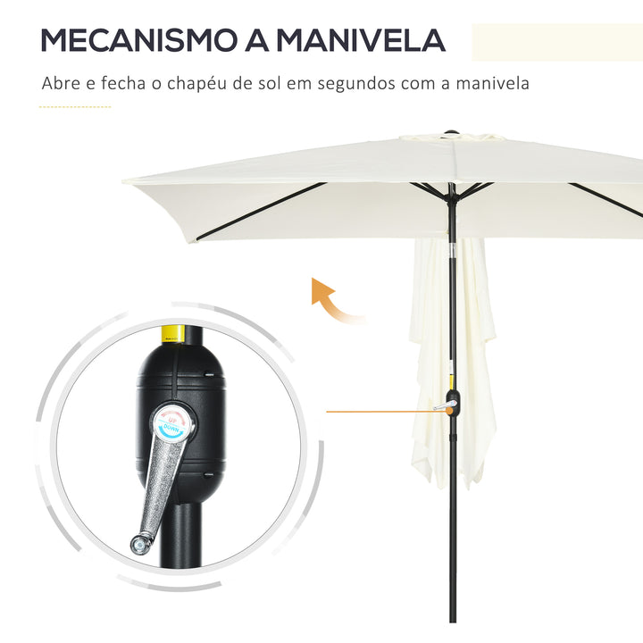 Chapéu de Sol de Alumínio 195x295x240 cm Chapéu de Sol Retangular de Jardim Inclinável com Manivela e Mastro Desmontável para Terraço Piscina Pátio Exterior Creme