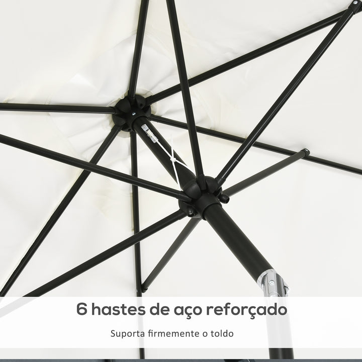 Chapéu de Sol de Alumínio 195x295x240 cm Chapéu de Sol Retangular de Jardim Inclinável com Manivela e Mastro Desmontável para Terraço Piscina Pátio Exterior Creme