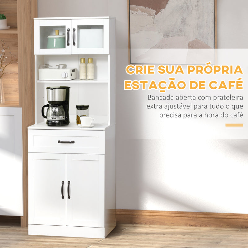 Armário de Cozinha Móvel de Cozinha com 4 Portas Gaveta e Prateleiras Ajustáveis para Sala de Jantar Estilo Moderno 60x38x161 cm Branco