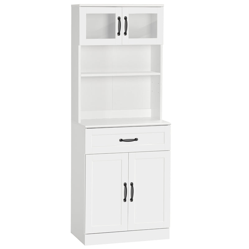 Armário de Cozinha Móvel de Cozinha com 4 Portas Gaveta e Prateleiras Ajustáveis para Sala de Jantar Estilo Moderno 60x38x161 cm Branco