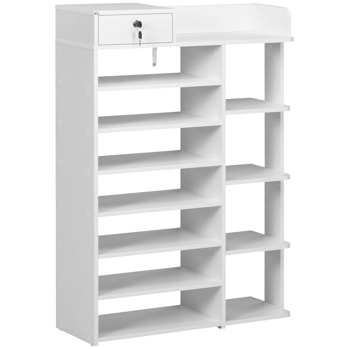 Sapateira de Madeira Móvel para Sapatos com 11 Prateleiras Abertas para 18 Pares de Sapatos e Armário com Fechadura para Corredor Entrada 80x27x112 cm Branco