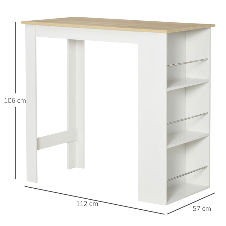 Mesa de Bar de Bistrô com 3 Prateleiras com Suporte Estilo Moderno para Cozinha Sala de Jantar Sala de Estar Estrutura de Melamina 112x57x106 cm Branco