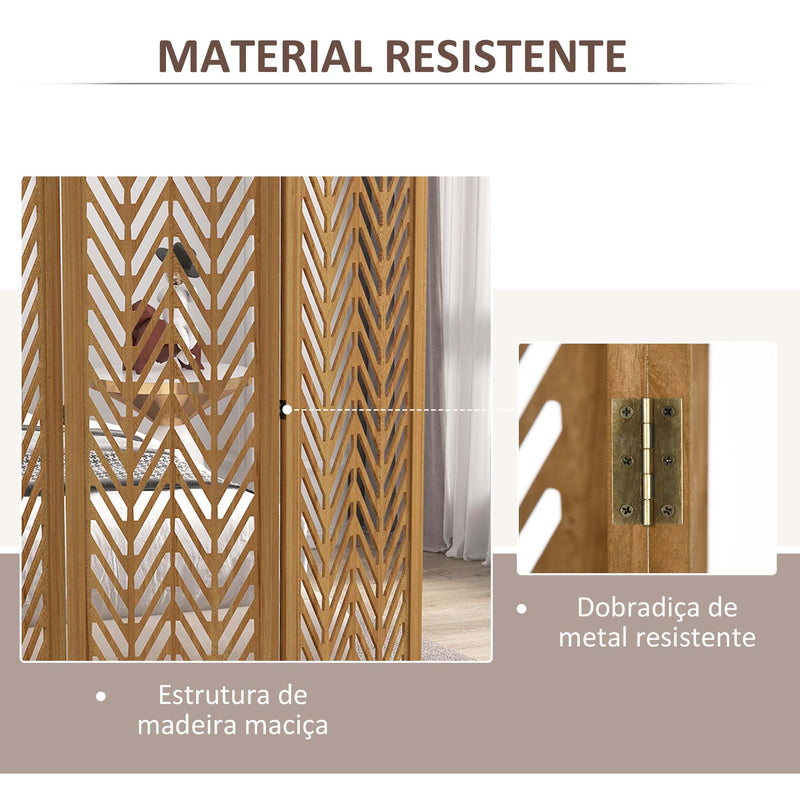 Biombo de 4 Painéis Separador de Ambientes Dobrável 160x1,7x170 cm Divisor de Ambientes de Madeira com Padrões Geométricos para Escritório Dormitório Madeira