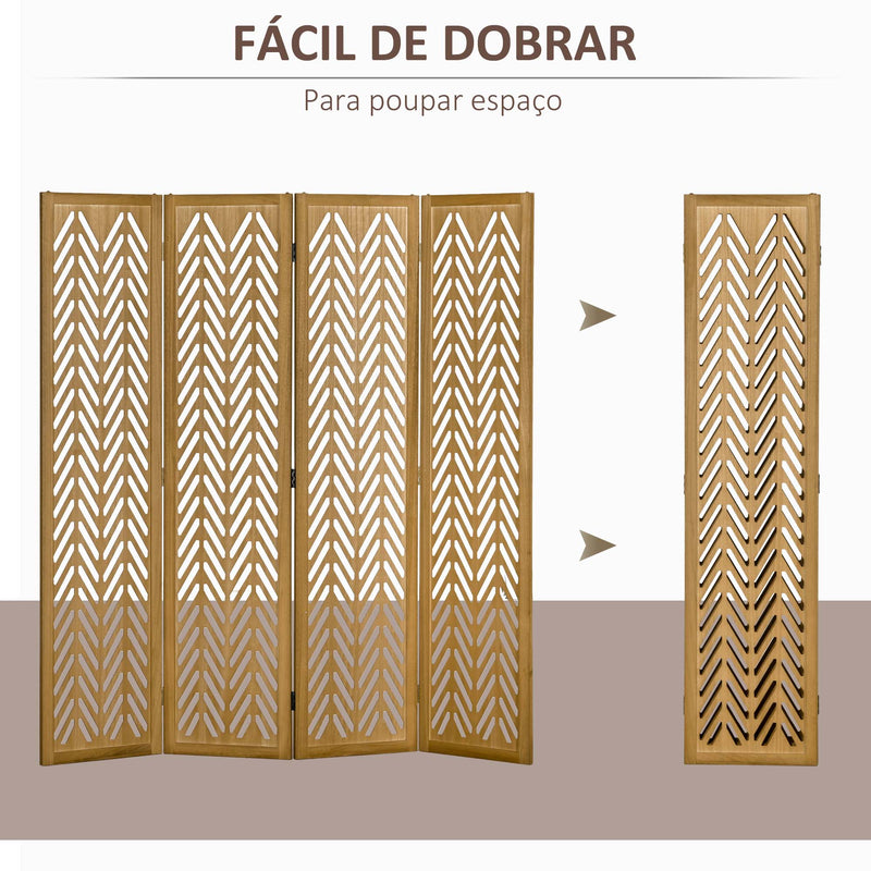 Biombo de 4 Painéis Separador de Ambientes Dobrável 160x1,7x170 cm Divisor de Ambientes de Madeira com Padrões Geométricos para Escritório Dormitório Madeira