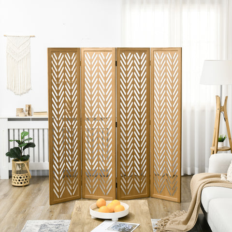 Biombo de 4 Painéis Separador de Ambientes Dobrável 160x1,7x170 cm Divisor de Ambientes de Madeira com Padrões Geométricos para Escritório Dormitório Madeira