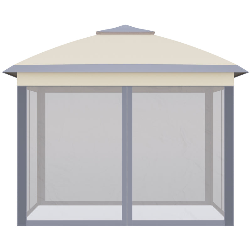 Pérgola Dobrável Exterior 3,3x3,3 m com Altura Ajustável Pérgola de Jardim com Teto Duplo 4 Mosquiteiras Removíveis e Bolsa de Transporte para Acampamento Festas Bege