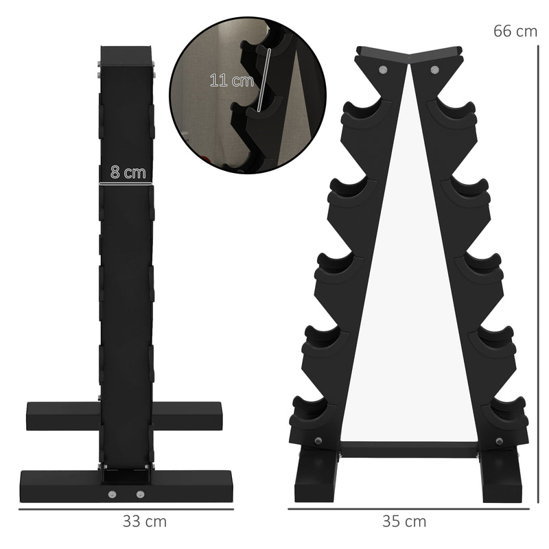 Suporte para Halteres de 5 Níveis Suporte de Armazenamento para Halteres de Aço para Treinamento em Ginásio Casa Carga 100 kg 35x33x66 cm Preto