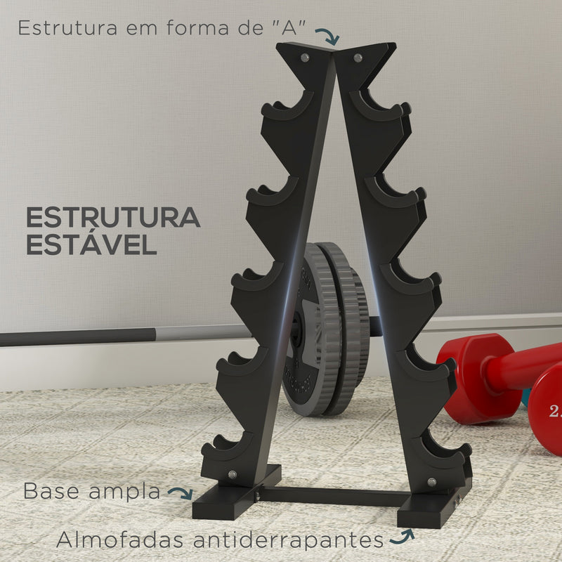 Suporte para Halteres de 5 Níveis Suporte de Armazenamento para Halteres de Aço para Treinamento em Ginásio Casa Carga 100 kg 35x33x66 cm Preto