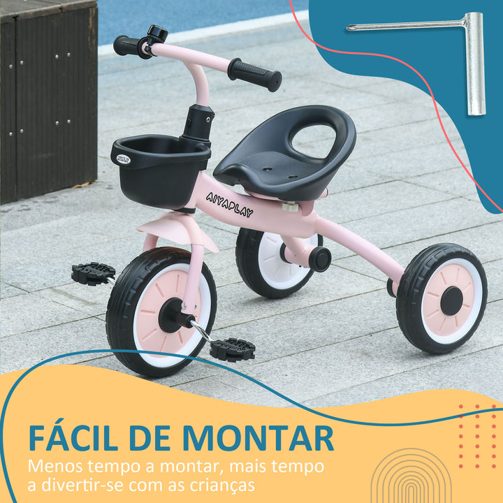 Triciclo para Crianças de 2 a 5 anos Triciclo Infantil com Assento Ajustável Cesta Buzina e Pedais e 3 Rodas Carga Máxima 25 kg 70,5x50x58 cm Rosa
