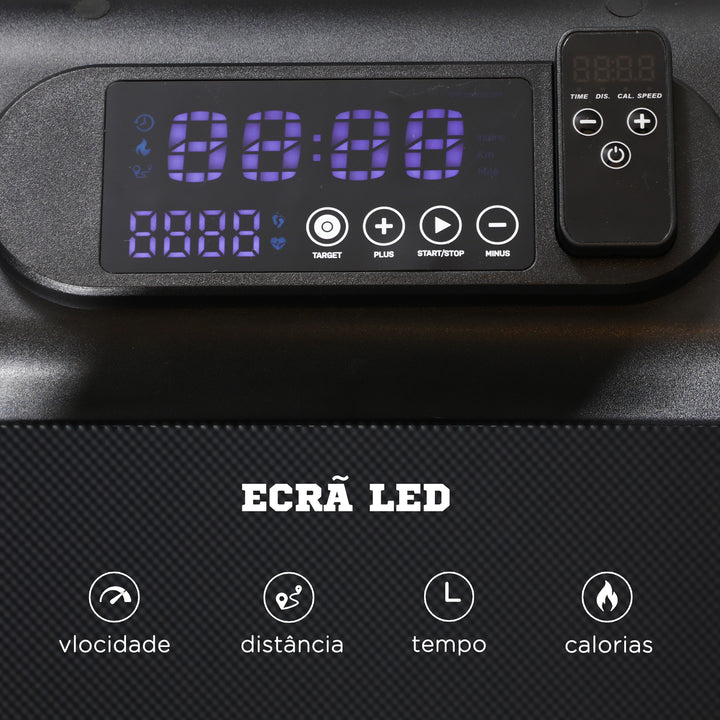 Passadeira Dobrável 2 em 1 Passadeira com Velocidade 12km/h Superfície de Corrida 36x105 cm Controlo Remoto Ecrã LED e Rodas para Ginásio em Casa 135x65x105 cm Preto