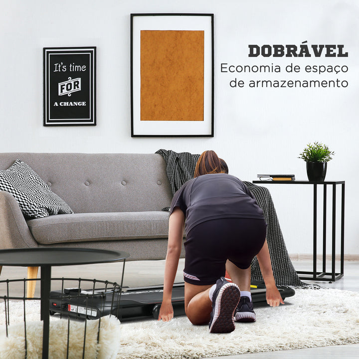 Passadeira Dobrável 2 em 1 Passadeira com Velocidade 12km/h Superfície de Corrida 36x105 cm Controlo Remoto Ecrã LED e Rodas para Ginásio em Casa 135x65x105 cm Preto