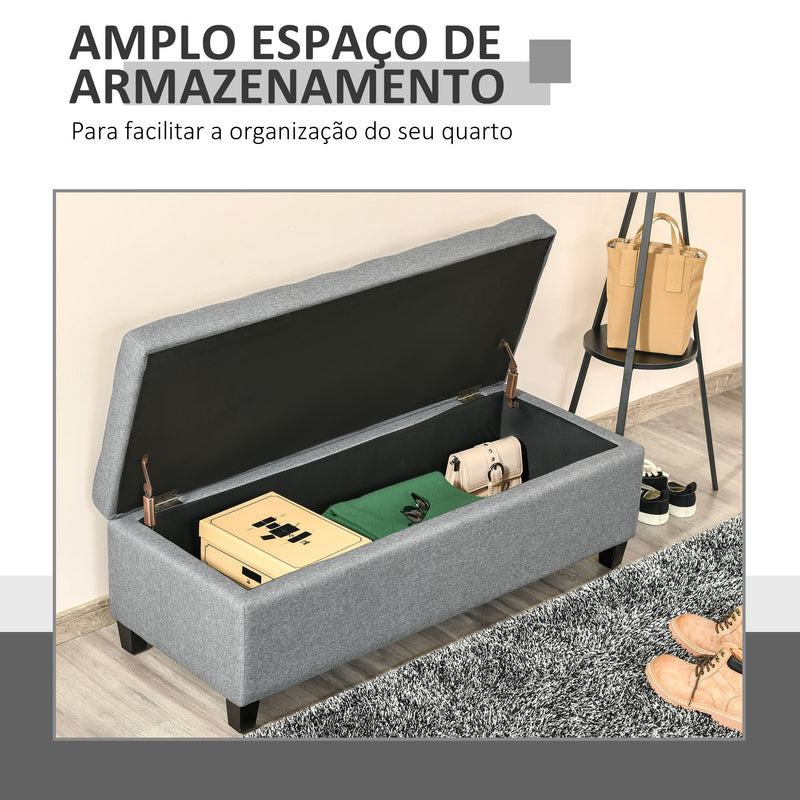 Banco de Armazenamento Acolchoado Banco Estofado em Linho Tampa com Abertura para Sala de Estar Entrada Dormitório Carga Máxima 120 kg 125x49x41,5 cm Cinza