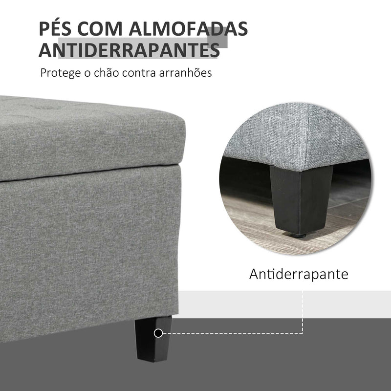 Banco de Armazenamento Acolchoado Banco Estofado em Linho Tampa com Abertura para Sala de Estar Entrada Dormitório Carga Máxima 120 kg 125x49x41,5 cm Cinza