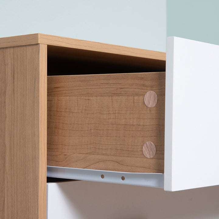Cómoda de Madeira com 3 Gavetas Armário Auxiliar de Armazenamento Moderna com Pés Elevados para Dormitório Sala de Estar 80x39x80cm Branco e Madeira Natural