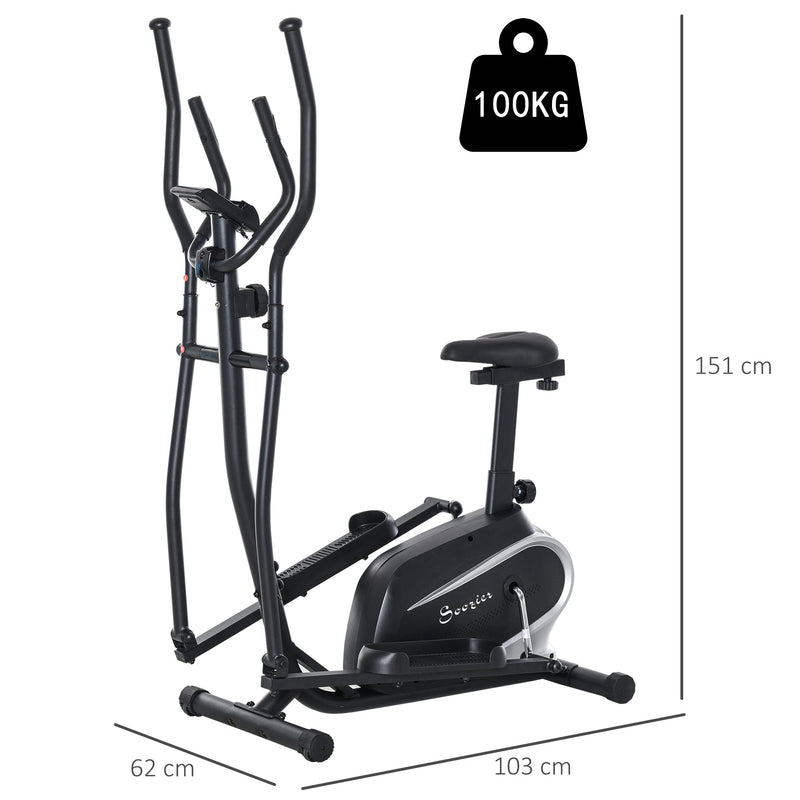 Bicicleta elíptica de fitness com Resistência Magnética Ajustável Tela LCD Sela Ajustável Monitor de Frequência Cardíaca e Volante 3 kg 103x62x151 cm Preto