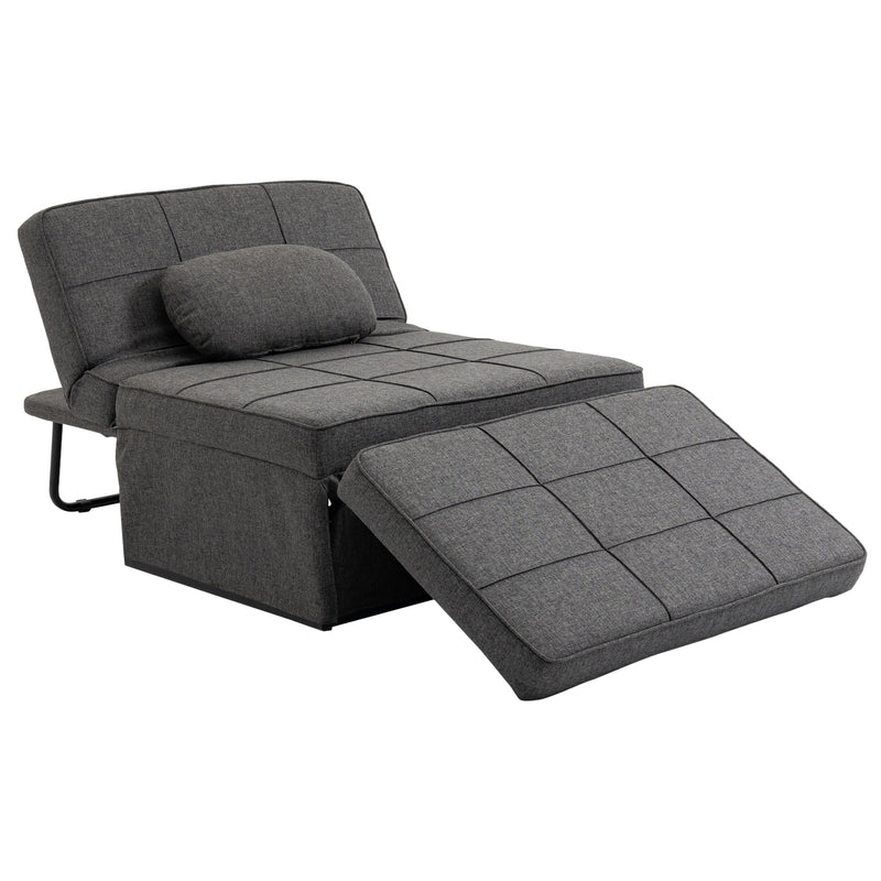 Sofá Cama Individual 3 em 1 Estofado em Linho Sofá Reclinável em 5 Posições com Apoio para os Pés e Apoio para a Cabeça para Sala de Estar Carga Máxima 200kg 95x189x43cm Cinza