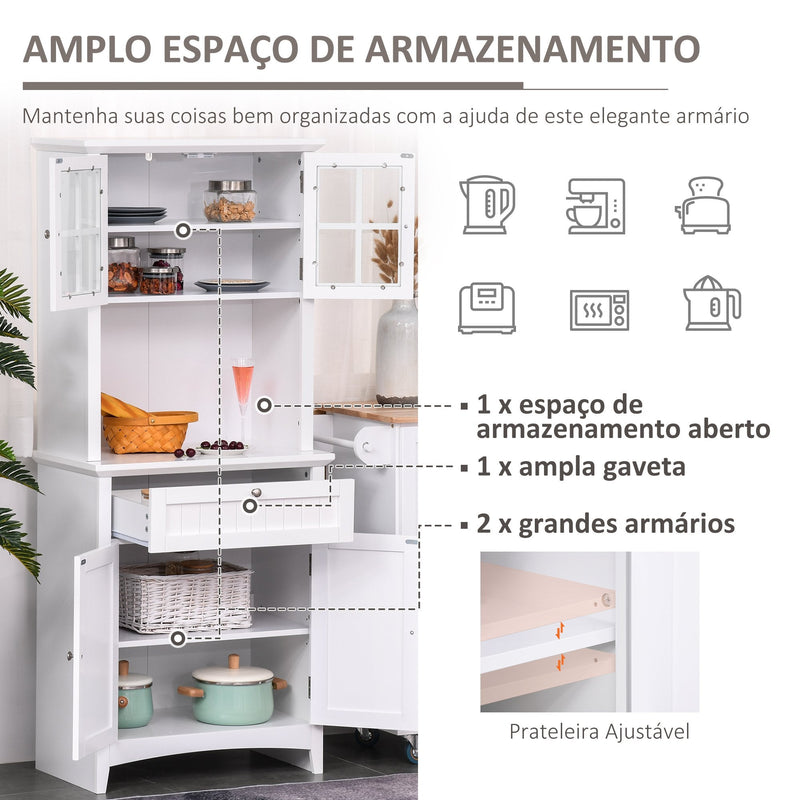 Armário de Cozinha Armário Auxiliar para Microondas com 2 Armários e Gaveta 68.6x40x164 cm Branco