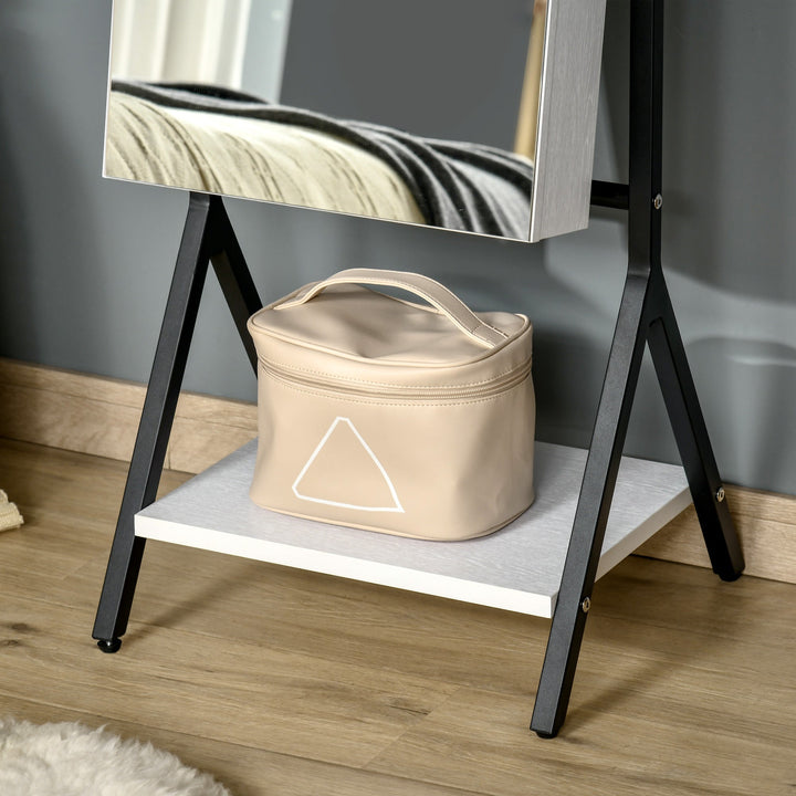 Joalheiro de Pé com Ângulo Ajustável Joalheiro de Corpo Inteiro com Prateleira Inferior Fechadura Magnética Suportes para Joias 47x36x157cm Branco e Preto