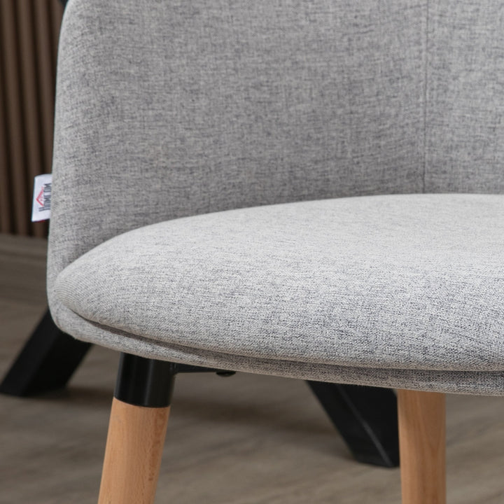 Cadeira de Sala de Jantar Cadeira Estofada em Linho Sintético com Apoio para os Braços e Pés de Madeira para Escritório Dormitório Carga 120kg 57x56x72cm Cinza