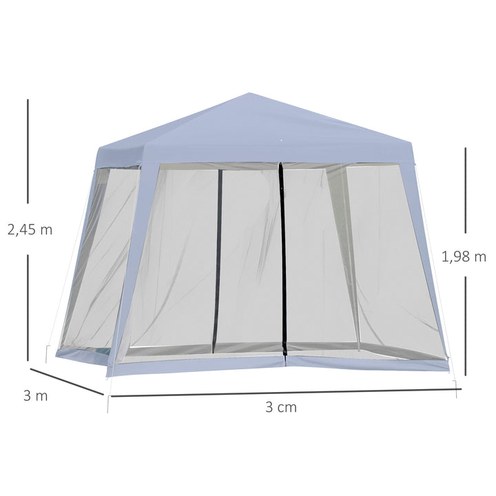Tenda de Jardim 3x3m com 4 Partes Laterais Mosquiteiro com Zíper Proteção UV para Patio Cinza