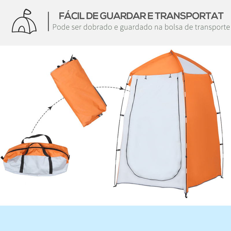 Tenda de Duche Campismo Portátil UV+25 Tenda de Privacidade para Casa de Banho Trocador com Janela Bolso e Bolsa de Transporte 123x121x98cm Laranja