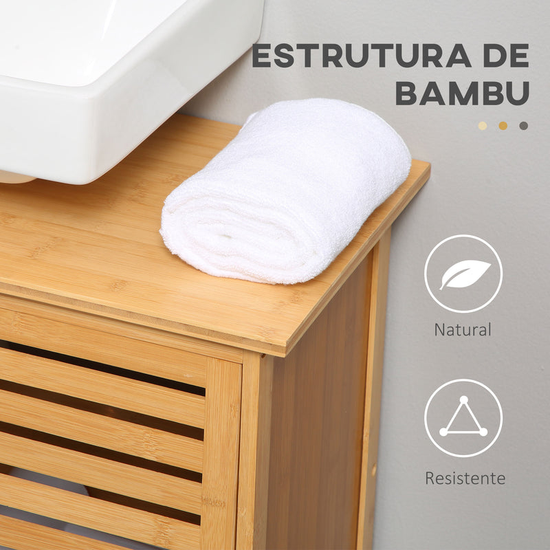 Móvel para Lavatório Pousar de Bambu com 2 Portas Armário Casa de Banho de Chão 66x29x61,5cm Madeira