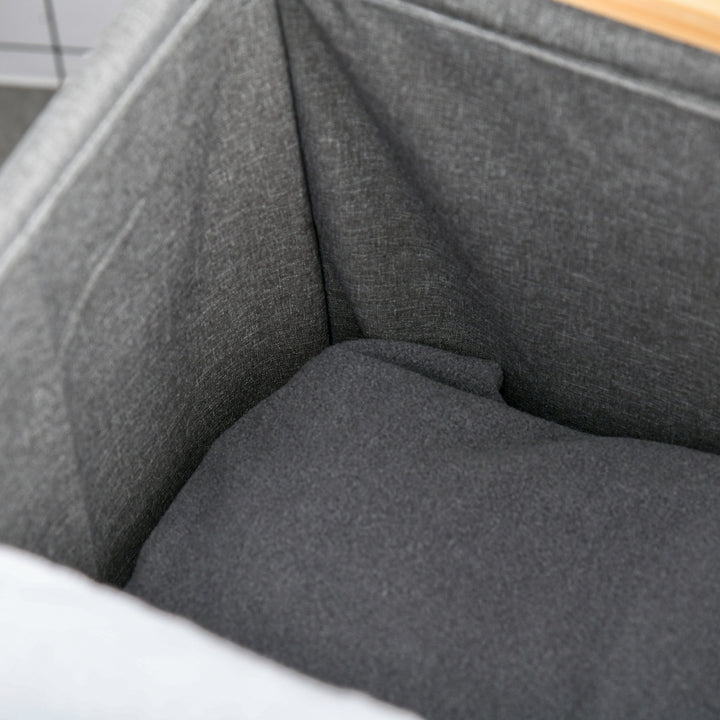 Cesto para Roupa Suja de Bambú Portátil com Tampa e Bolsa Removível Móvel de Casa de Banho 40x35,5x60,5cm Cor Natural e Cinza