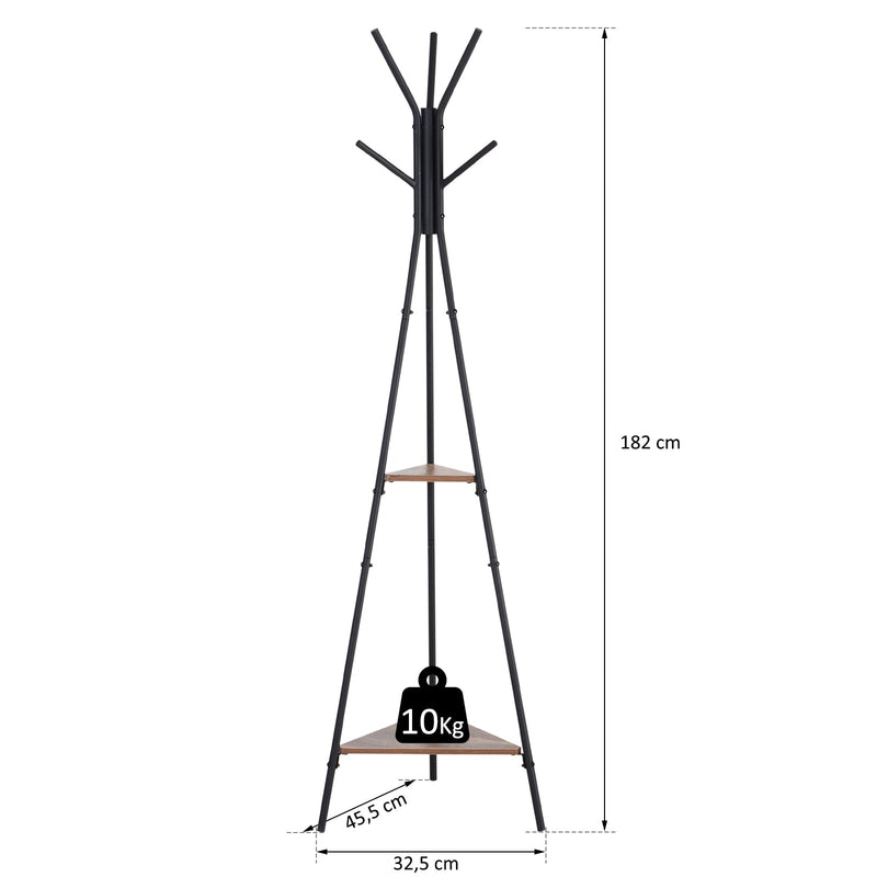 Cabide de metal cabide de roupas em forma de árvore para pendurar roupas 6 ganchos com 2 prateleiras 32.5x45.5x182cm