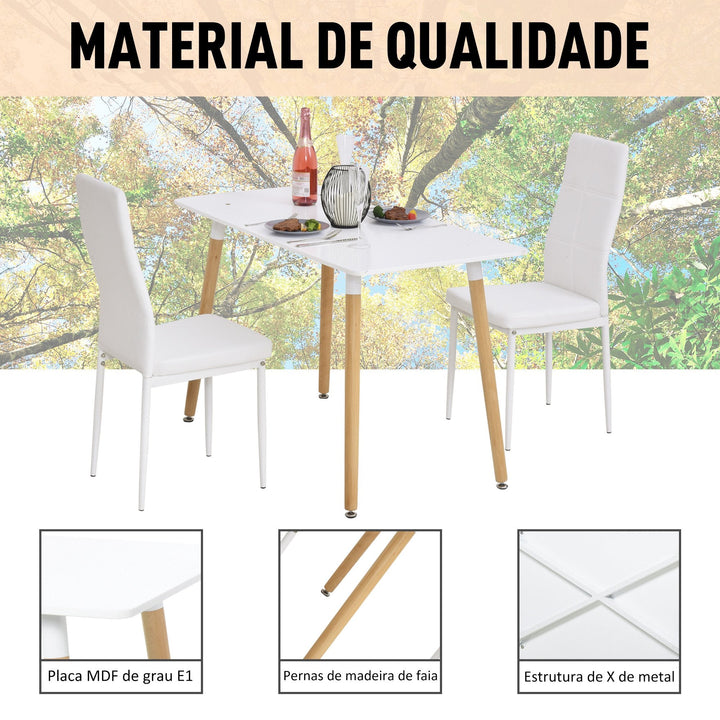 Mesa de jantar estilo nórdico com pernas de madeira 120x60x75 cm branco