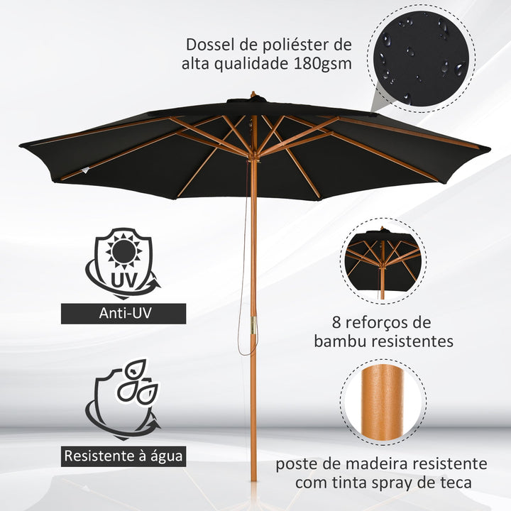 Guarda-sol para cafeteria e jardim ajustáveis e fáceis de transportar F300x250 cm Preto