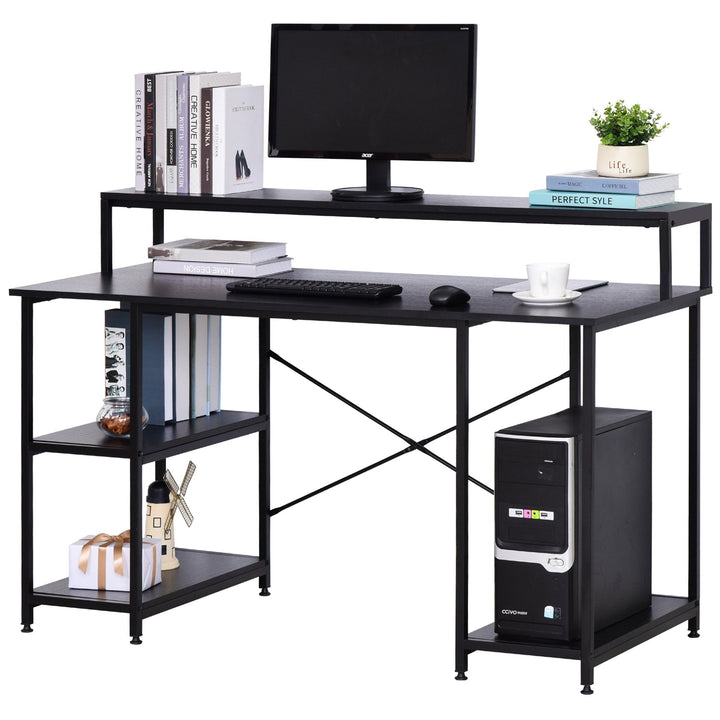 Mesa para Computador com Prateleiras Pés Ajustáveis ??Moldura de Metal 140x60x93 cm