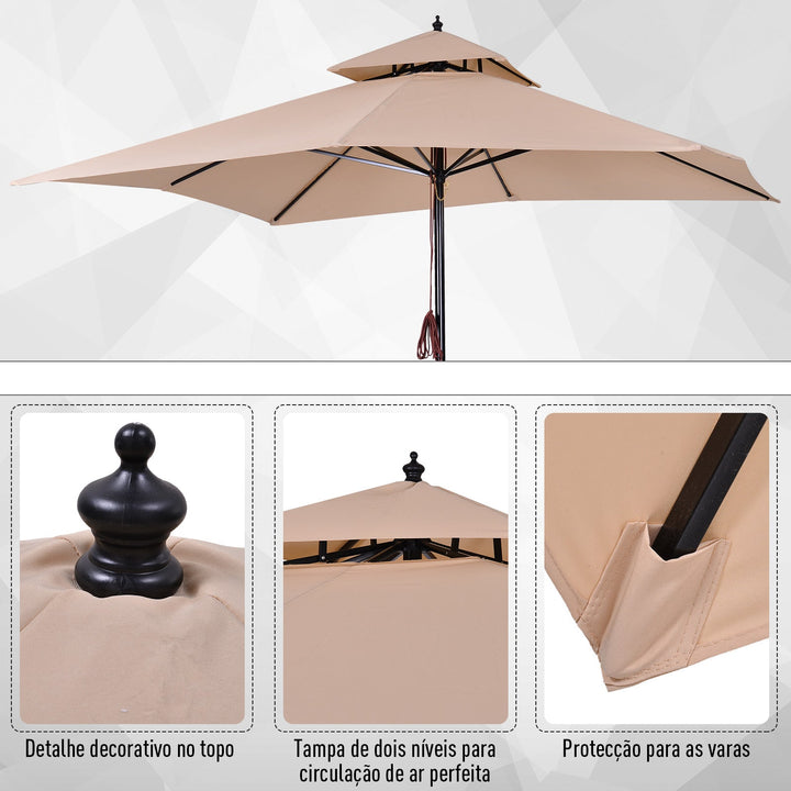 Guarda-sol para terraços de jardim ou cantina Cobertura a 2 alturas 300x300x297 cm Marfim
