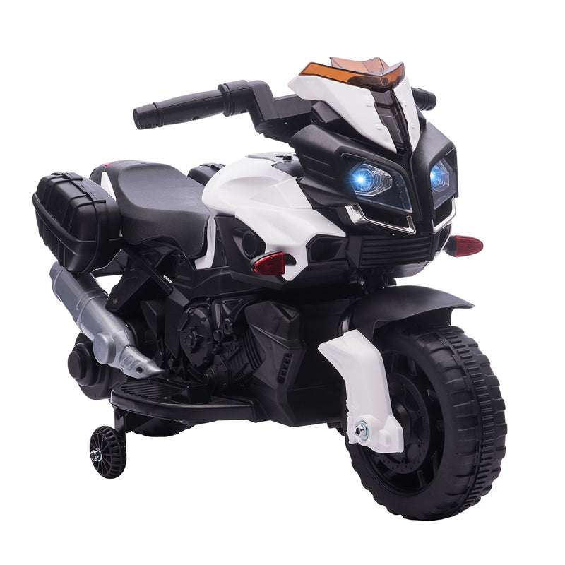 Moto Elétrica para Crianças a partir de 18 Meses 6V com Faróis Buzina 2 Rodas de Equilibrio Velocidade Máx. de 3km/h Motocicleta de Brinquedo 88,5x42,5x49cm Branco