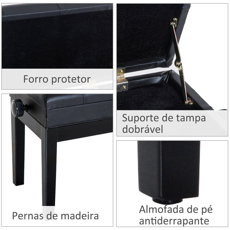 Banco para piano de tamborete com altura ajustável 54.5x33x48-58 cm