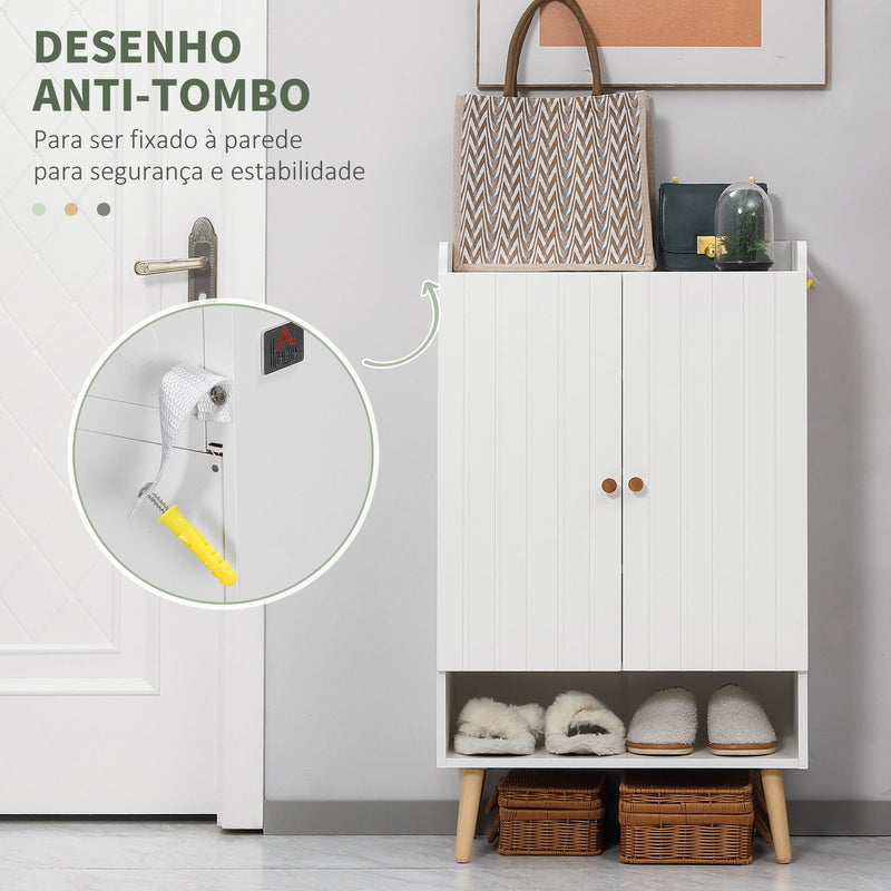 Sapateira com 2 Portas Armário para Sapatos com Prateleira Aberta e Prateleiras Ajustáveis para 15 Pares de Sapatos para Corredor Entrada 60x33x100cm Branco