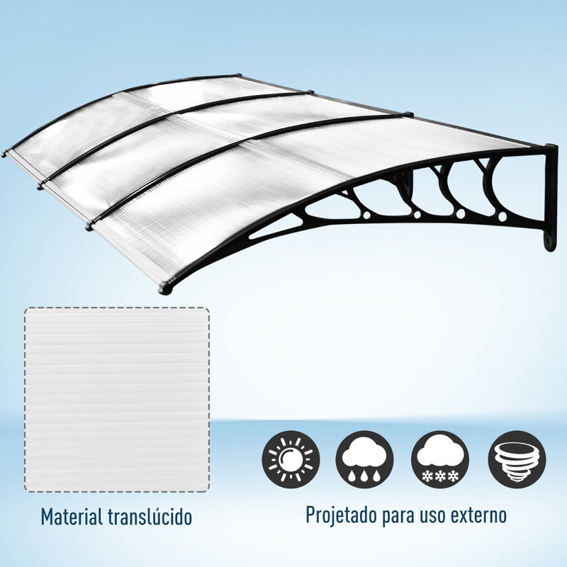 Marquise de proteção solar e chuva para portas de janelas toldo de policarbonato de 5mm Transparente 295x90x25 cm