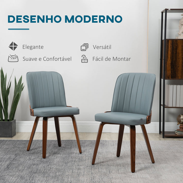 Conjunto de 2 Cadeiras de Sala de Jantar Modernas Cadeiras de Cozinha com Assentos Estofados em PU e Pés de Madeira Carga Máxima 120kg 47,5x55x85cm Cinza e Madeira