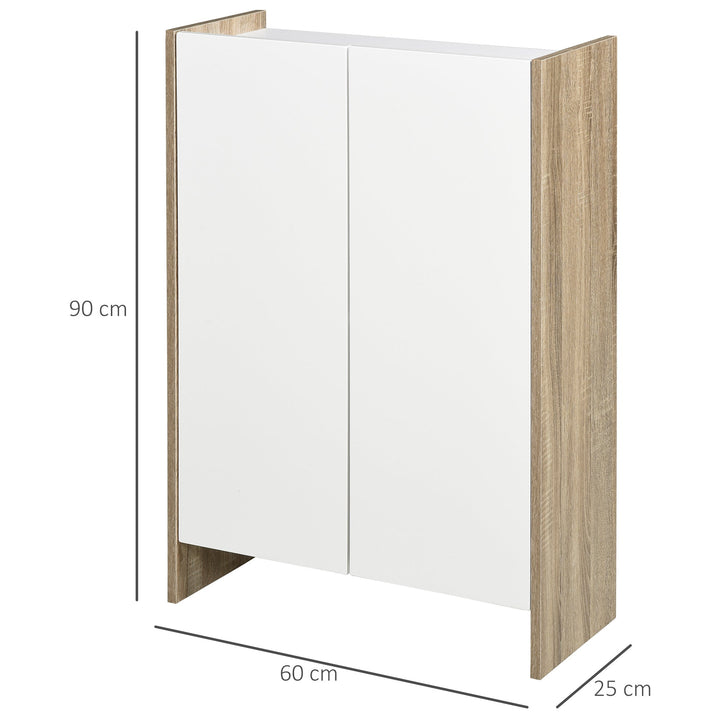 Armário de Armazenamento de 2 Portas Móvel Auxiliar de Casa de Banho Multiuso com 2 Prateleiras para Cozinha Sala de Estar Dormitório 60x25x90cm Acabado em Branco Brilhante