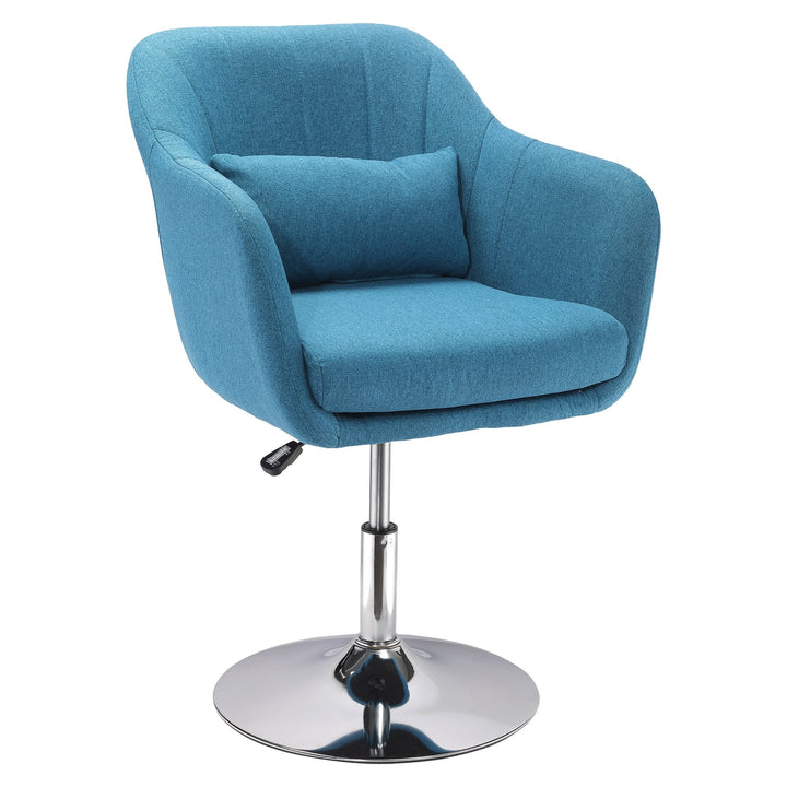 Cadeira de Escritório Giratória 360° Tamborete de Bar Cozinha Cabeleireiro com Encosto Envolvente Altura Ajustável Apoio para os Braços e Almofada 57x57x77,5-87cm Azul