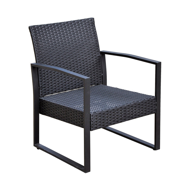 Conjunto de Móveis de Jardim de Vime 3 Peças com 1 Mesa 42,5x40x39 cm 2 Poltronas 63x57x76 cm Almofada Acolchoada para Pátio Varanda Preto